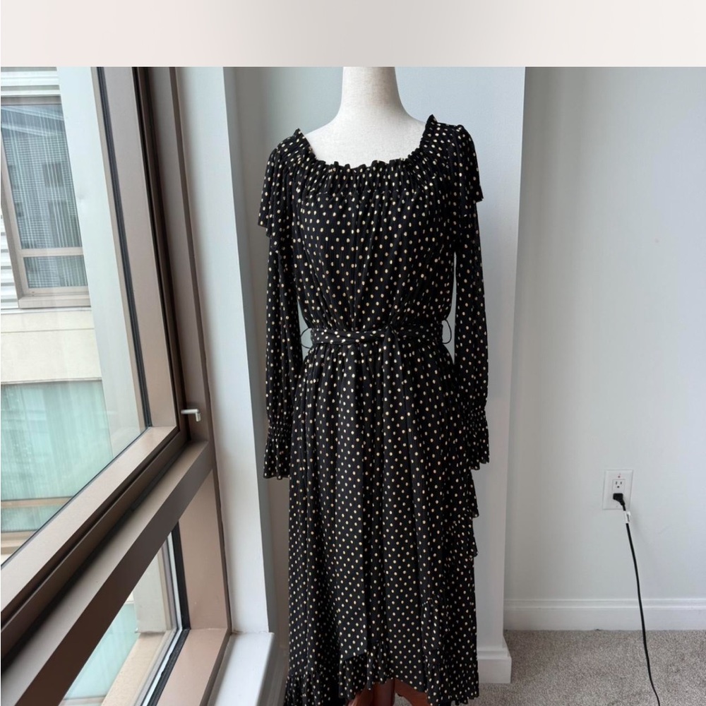 Shoshanna Black and Gold Asymmetrical Ruffled Sundress - Picture 6 of 8